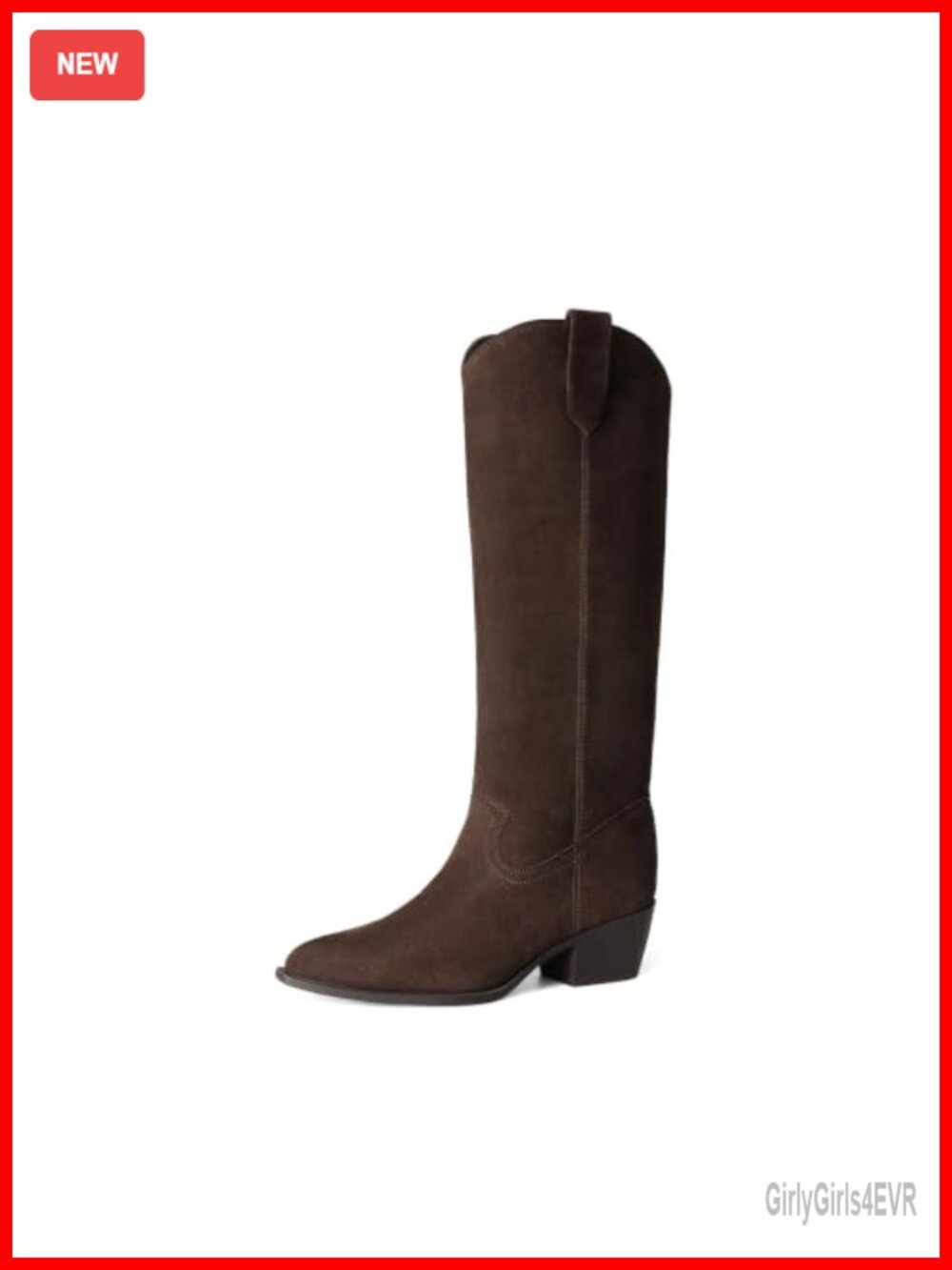 Suede Knee High Western Cowboy Boots Women Pull On Block Heel Pointed Toe